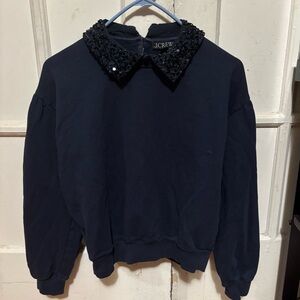 J. Crew Navy Crewneck sweatshirt with crystal-embellished collar (preppy)